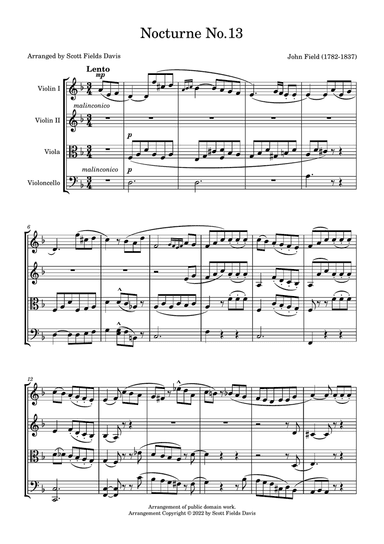 Nocturne No. 13 by John Field, adapted for string quartet by Scott Fields Davis