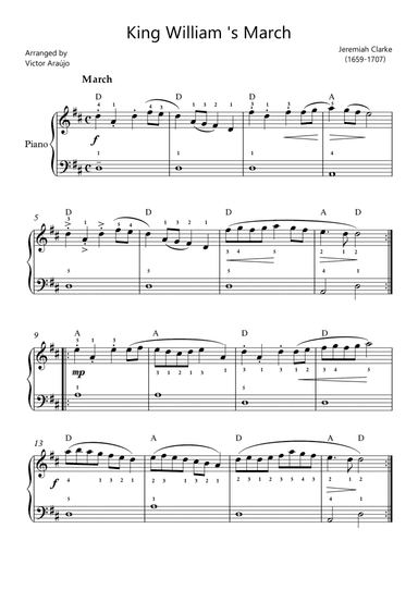 King William 's March Easy Piano with Chord Symbols