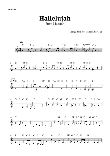 Hallelujah by Handel for French Horn with Chords