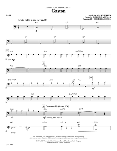 Gaston (from Beauty and The Beast) (arr. Roger Emerson) - Bass