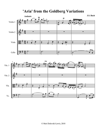Aria from the Goldberg Variations: for string quartet