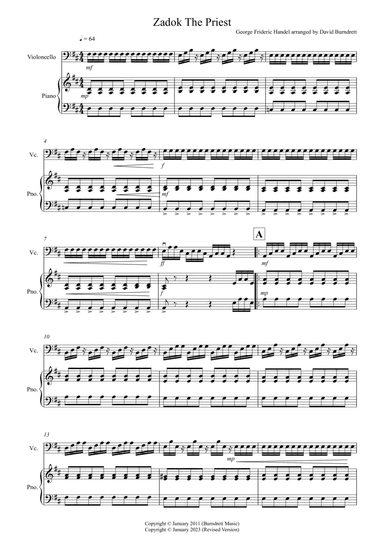 Zadok The Priest for Cello and Piano