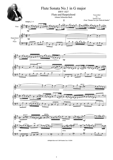 Bach - Flute Sonata No.1 in G major BWV 1027 for Flute and Harpsichord (or Piano)