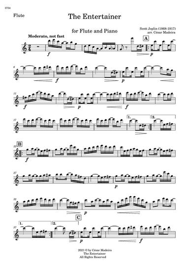 The Entertainer by Joplin - Flute and Piano (Individual Parts)