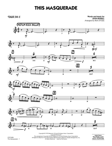 This Masquerade (arr. Rick Stitzel) - Tenor Sax 2