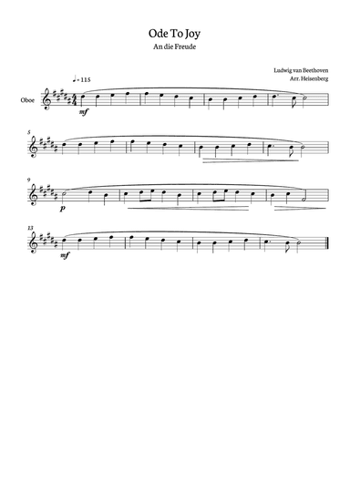 Beethoven - Ode to Joy for oboé in B - clean version