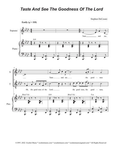 Taste And See The Goodness Of The Lord (Duet for Soprano and Tenor solo)
