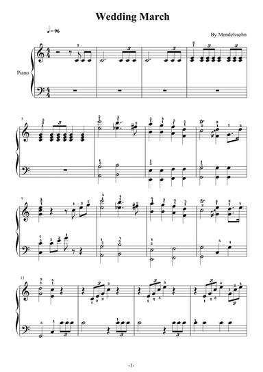 Mendelssohn,Wedding March,Easy Piano,with Fingering,C Major