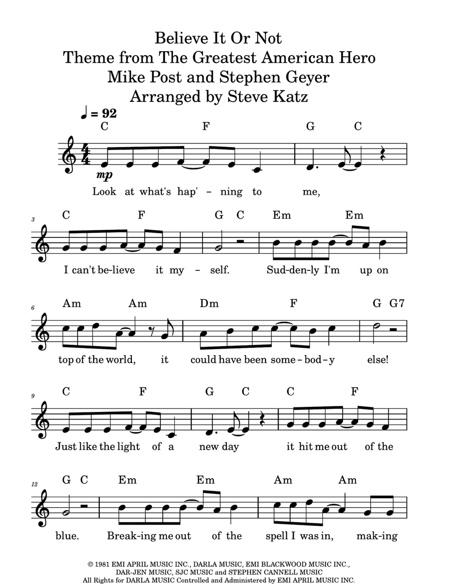 Believe It Or Not (theme From "the Greatest American Hero")