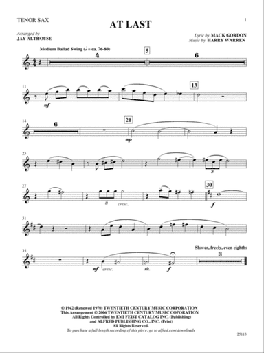 At Last: B-flat Tenor Saxophone