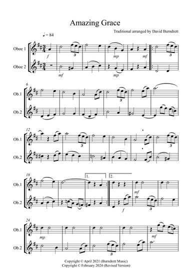 Amazing Grace for Oboe Duet