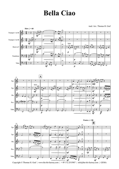 Bella Ciao - Italian Classic - Brass Quintet