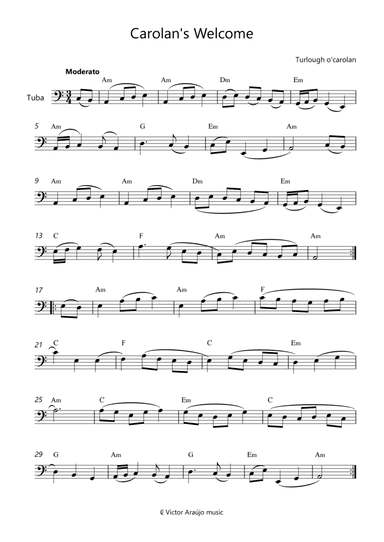 Carolan's Welcome - Lead Sheet for Tuba With Chord Symbols