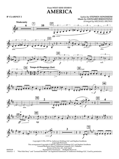 America (from West Side Story) (arr. Michael Brown) - Bb Clarinet 2
