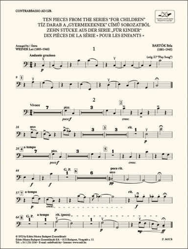 Ten Pieces from the Series 'For Children'-Bass