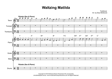 Waltzing Matilda Small Band (3 Horns) Instrumental Key of F