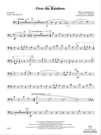 Over the Rainbow (from The Wizard of Oz), Variations on: (wp) B-flat Tuba B.C.