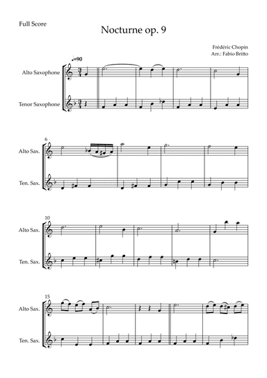 Nocturne Op.9 No. 2 (Frédéric Chopin) for Alto Saxophone & Tenor Saxophone Duo