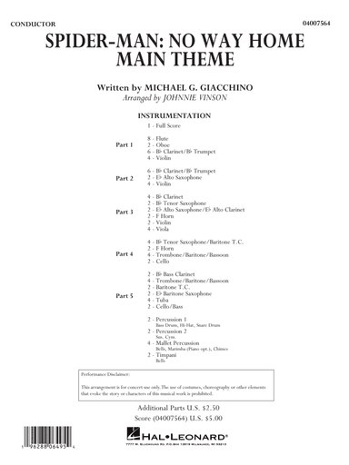 Spider-Man: No Way Home Main Theme (arr. Vinson) - Conductor Score (Full Score)