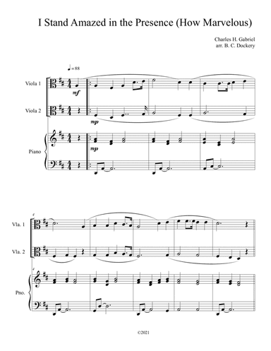 I Stand Amazed in the Presence (How Marvelous) for Viola Duet with Piano Accompaniment