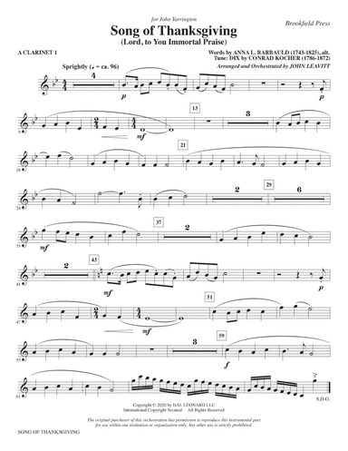 Song of Thanksgiving (Lord, to You Immortal Praise) (arr. Leavitt) - A Clarinet 1