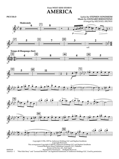 America (from West Side Story) (arr. Michael Brown) - Piccolo
