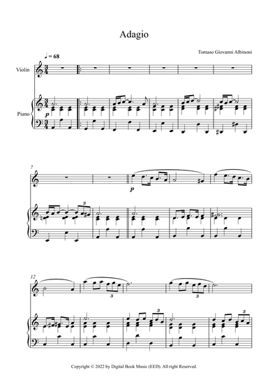 Adagio (In G Minor) - Tomaso Giovanni Albinoni (Violin + Piano)