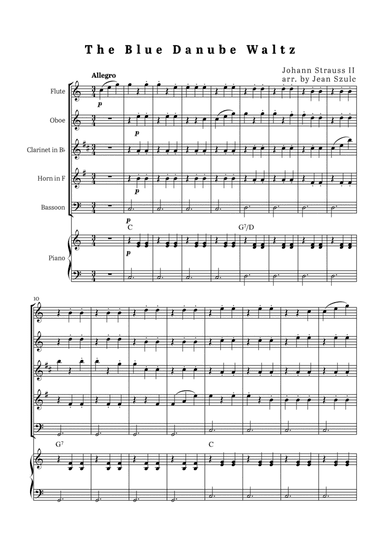 The Blue Danube Waltz - Woodwind Quintet with Piano