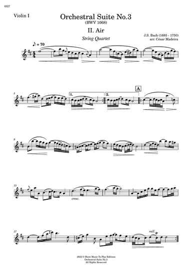 Air on G String - String Quartet (Individual Parts)