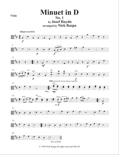 Minuet in D, No. 1 (arranged for String Orchestra) Viola part
