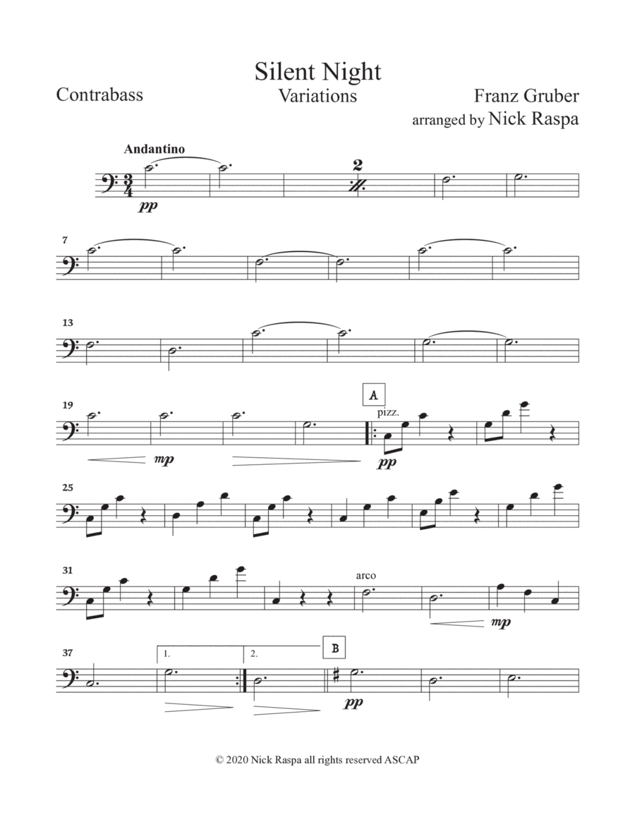 Silent Night - Variations (full orchestra) Contrabass part