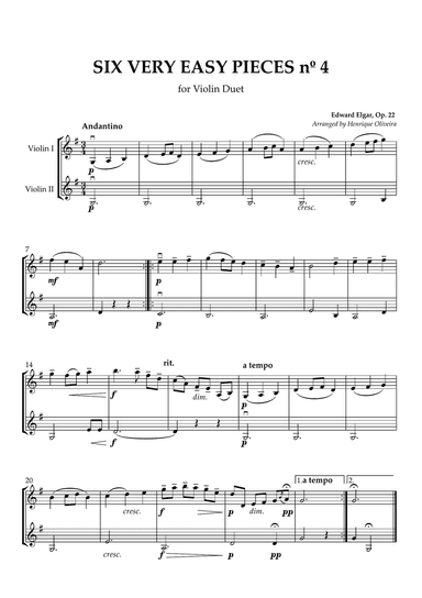 Six Very Easy Pieces nÂș 4 (Andantino) - Violin Duet