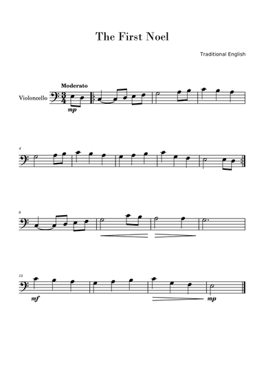 The First Noel (Easy Cello Solo)