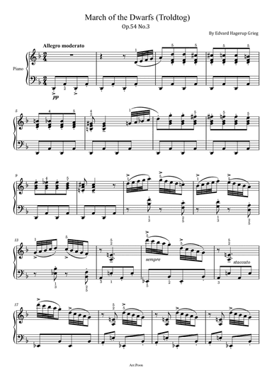 Grieg - March of the Dwarfs - Troldtog - Op.54 No.3 - Original With Fingered