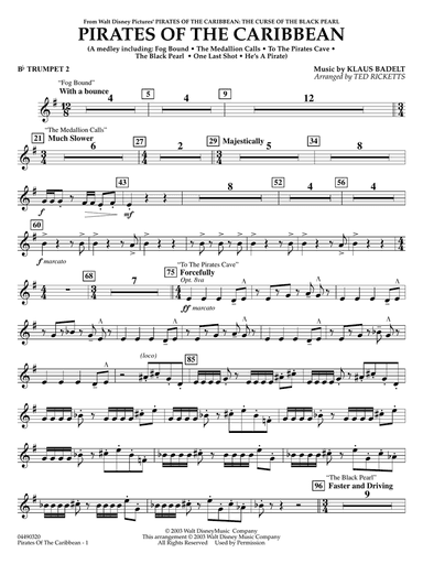 Pirates of the Caribbean (arr. Ted Ricketts) - Bb Trumpet 2