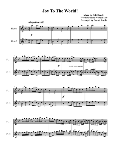 6 Christmas Carols For Flute Duet - Intermediate level
