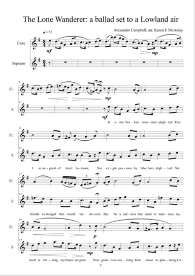 The Lone Wanderer, for soprano and flute - by Alexander Campbell, arranged by Karen E McAulay