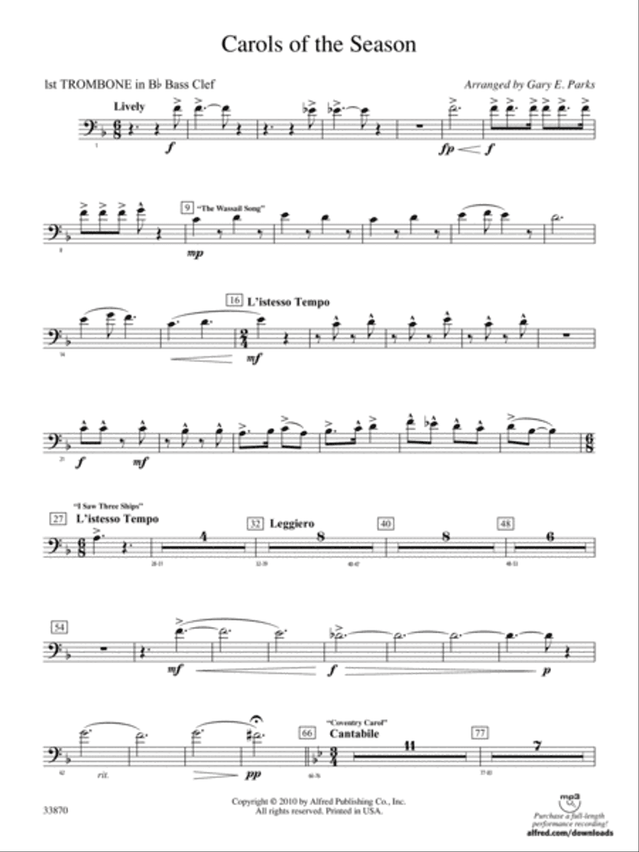 Carols of the Season: (wp) 1st B-flat Trombone B.C.