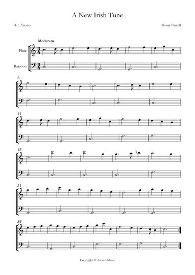 purcell z 646 a new irish tune Flute and Bassoon sheet music for beginners