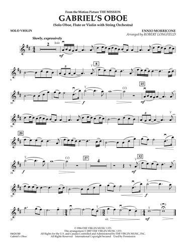 Gabriel's Oboe (from The Mission) - Solo Violin