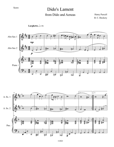 Dido's Lament (Alto Sax Duet with Piano Accompaniment)