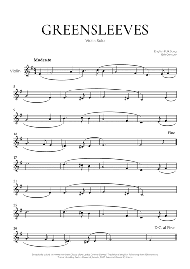 Greensleeves (Violin Solo) - English Folk Song
