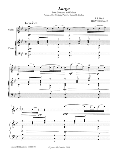 Bach: Largo from Concerto BWV 1056 for Violin & Piano