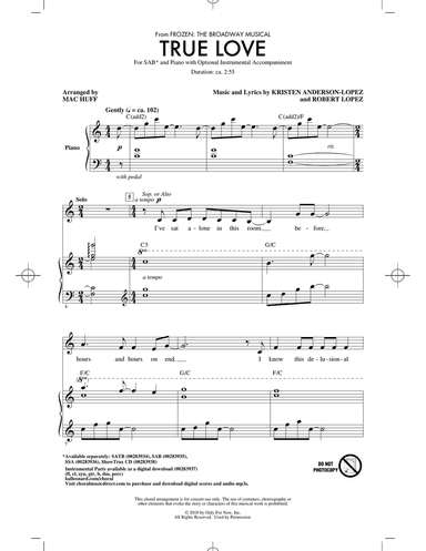 True Love (from Frozen: the Broadway Musical) (Arr. Mac Huff)
