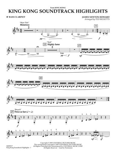 King Kong (Soundtrack Highlights) (arr. Ted Ricketts) - Bb Bass Clarinet