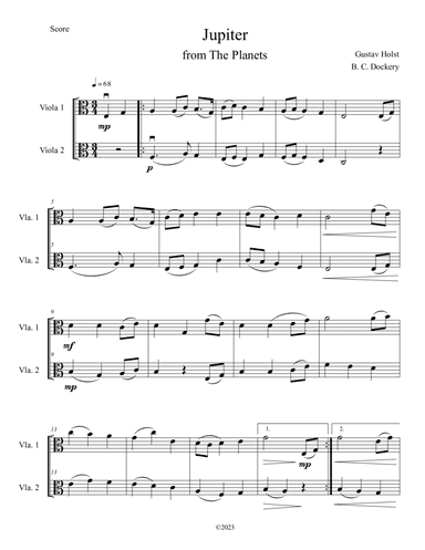 Jupiter (from The Planets) for Viola Duet