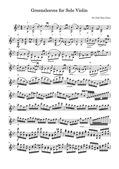 Greensleeves for Solo Violin