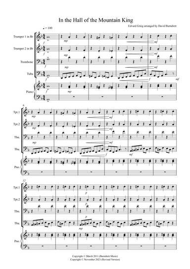 In the Hall of the Mountain King for Brass Quartet