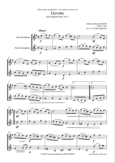English Suite No. 3: Gavotte - Alto and Tenor Saxophone