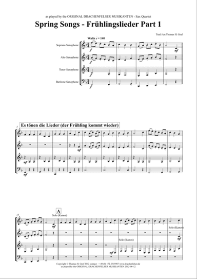 Spring Songs - Frühlingslieder - Part 1 - German Folk Songs - Saxophone Quartet